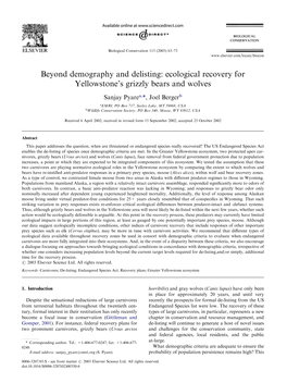 Ecological Recovery for Yellowstone's Grizzly Bears and Wolves