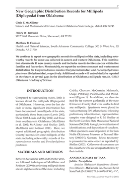 New Geographic Distribution Records for Millipeds (Diplopoda) from Oklahoma