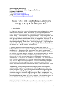 Social Justice and Climate Change: Addressing Energy Poverty at the European Scale1