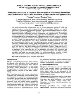 Honeybee Production in the Three Agro-Ecological Districts of Gamo