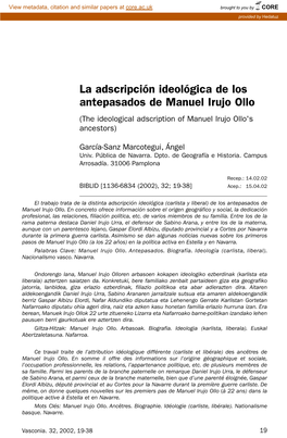 La Adscripción Ideológica De Los Antepasados De Manuel Irujo Ollo (The Ideological Adscription of Manuel Irujo Ollo's Ancestors)