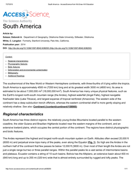 South America ­ Accessscience from Mcgraw­Hill Education