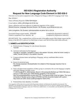 ISO 639-3 New Code Request