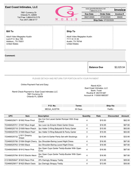 Invoice 7661 Currency Dr Orlando FL 32809 Due Date Order Date Invoice # Toll Free 1-866-615-2175 08/21/2020 07/22/2020 39400 Fax (407) 386-6117 Ship Date: 07/22/2020