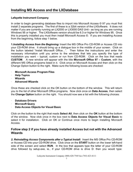 Installing MS Access and the Lxdatabase