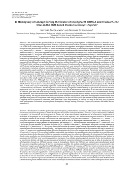 Is Homoplasy Or Lineage Sorting the Source of Incongruent Mtdna and Nuclear Gene Trees in the Stiff-Tailed Ducks (Nomonyx-Oxyura)?