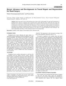 Recent Advances and Developments in Neural Repair and Regeneration for Hand Surgery Mukai Chimutengwende-Gordon* and Wasim Khan