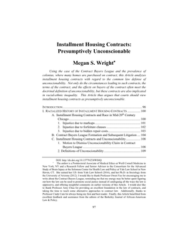 Installment Housing Contracts: Presumptively Unconscionable