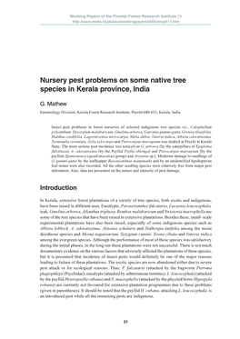 Nursery Pest Problems on Some Native Tree Species in Kerala Province, India