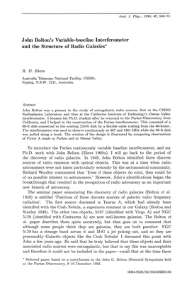 John Bolton's Variable-Baseline Interferometer and the Structure of Radio Galaxies*