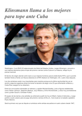 Klinsmann Llama a Los Mejores Para Tope Ante Cuba