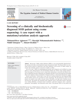 Screening of a Clinically and Biochemically Diagnosed SOD Patient Using Exome Sequencing: a Case Report with a Mutations/Variations Analysis Approach