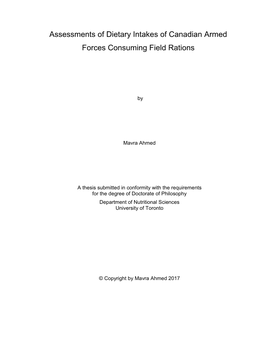 Assessments of Dietary Intakes of Canadian Armed Forces Consuming Field Rations