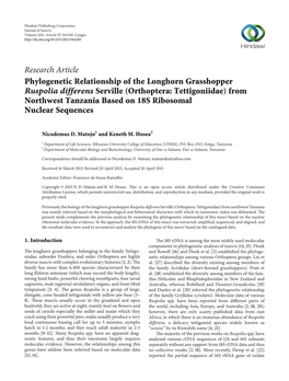 Research Article Phylogenetic Relationship Of