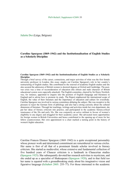 Caroline Spurgeon (1869–1942) and the Institutionalisation of English Studies As a Scholarly Discipline