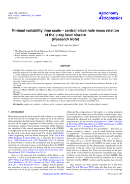 Minimal Variability Time Scale – Central Black Hole Mass Relation of the Γ-Ray Loud Blazars (Research Note)