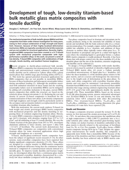 Development of Tough, Low-Density Titanium-Based Bulk Metallic Glass Matrix Composites with Tensile Ductility