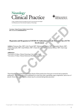 Hyposmia and Dysgeusia in COVID-19: Indication to Swab Test and Clue of CNS Involvement