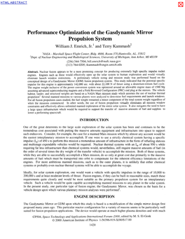 Performance Optimization of the Gasdynamic Mirror Propulsion System William J