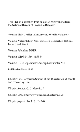 American Studies of the Distribution of Wealth and Income by Size