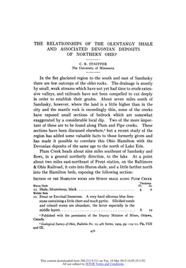 The Relationships of the Olentangy Shale and Associated Devonian Deposits of Northern Ohio'