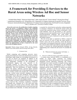 A Framework for Providing E-Services to the Rural Areas Using Wireless Ad Hoc and Sensor Networks