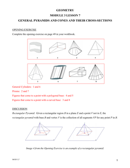 Geometry Module 3 Lesson 7 General Pyramids and Cones and Their Cross-Sections