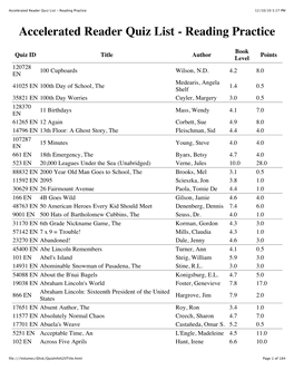 Accelerated Reader Quiz List - Reading Practice 12/10/10 5:27 PM
