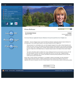 Governor Hassan Applauds Senator Shaheen's Sexual Assault Survivor's Rights Act | New Hampshire Governor Maggie Hassan