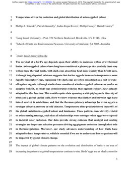 Temperature Drives the Evolution and Global Distribution of Avian Eggshell Colour 2
