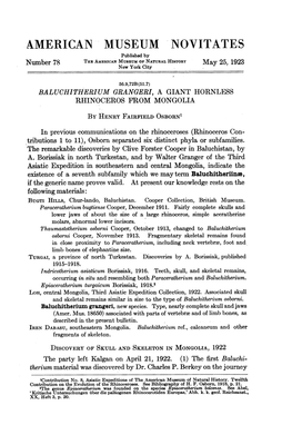 MERICAN MUSEUM NOVITATES Published by Number 78 the AMERICAN MUSEUM of NATURAL HISTORY May 25, 1923 New York City