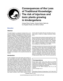 The Risk of Injurious and Toxic Plants Growing in Kindergartens Vanesa Pérez Cuadra, Viviana Cambi, María De Los Ángeles Rueda, and Melina Calfuán