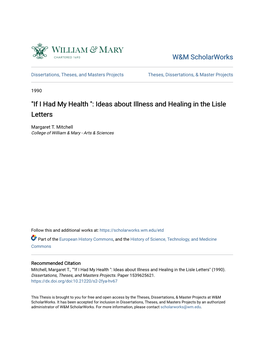 Ideas About Illness and Healing in the Lisle Letters