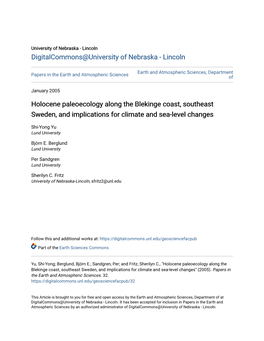 Holocene Paleoecology Along the Blekinge Coast, Southeast Sweden, and Implications for Climate and Sea-Level Changes