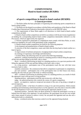 COMPETITIONS Hand-To-Hand Combat (RUKBO) RULES of Sports