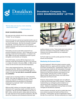 Donaldson Company, Inc. 2009 SHAREHOLDERS' LETTER