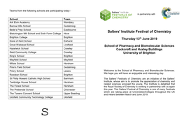 Salters' Institute Festival of Chemistry Blatchington Mill School and Sixth Form College Hove