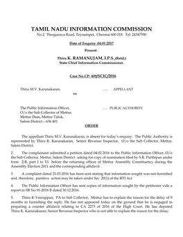 TAMIL NADU INFORMATION COMMISSION No.2 Theagaraya Road, Teynampet, Chennai 600 018