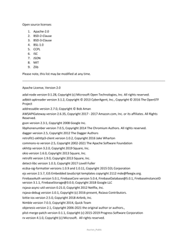 Open Source Licenses 1. Apache-2.0 2. BSD-2-Clause 3