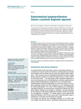 Gastrointestinal Lymphoproliferative Lesions: a Practical Diagnostic Approach