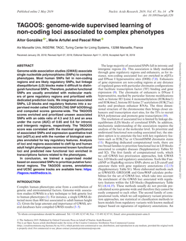 TAGOOS: Genome-Wide Supervised Learning of Non-Coding Loci Associated to Complex Phenotypes Aitor Gonzalez´ *, Marie Artufel and Pascal Rihet
