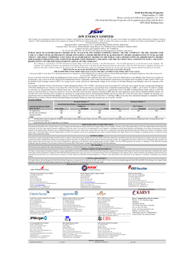 JSW ENERGY LIMITED (Our Company Was Incorporated As Jindal Tractebel Power Company Limited Under the Companies Act, 1956 on March 10, 1994