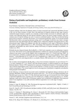 Dating of Polyhalite and Langbeinite: Preliminary Results from German Zechstein