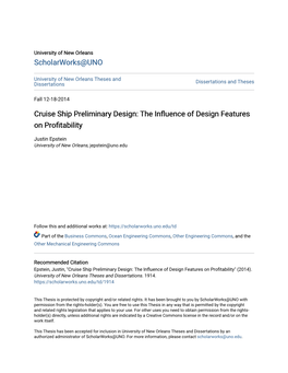 Cruise Ship Preliminary Design: the Influence of Design Eaturf Es on Profitability