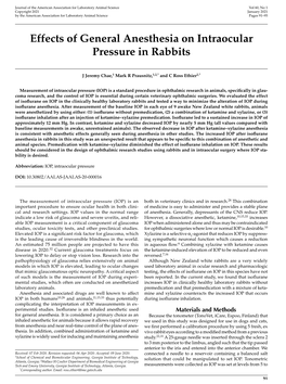 Effects of General Anesthesia on Intraocular Pressure in Rabbits