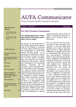 AUFA Communicator Acadia University Faculty Association Newsletter