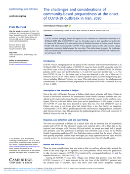 The Challenges and Considerations of Community-Based Preparedness at the Onset Cambridge.Org/Hyg of COVID-19 Outbreak in Iran, 2020