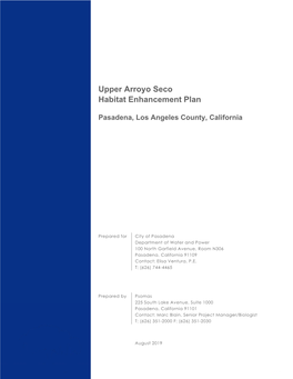 Upper Arroyo Seco Habitat Enhancement Plan