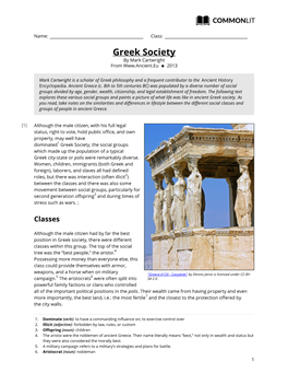 Commonlit | Greek Society