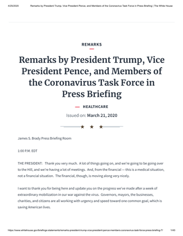 Remarks by President Trump, Vice President Pence, and Members of the Coronavirus Task Force in Press Briefing | the White House